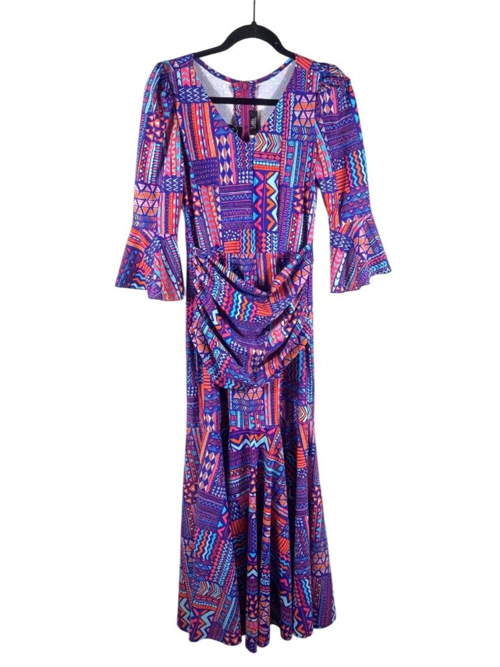 Lalita Womens Geometric Print Long-Sleeve Flared Maxi Dress With Back Zipper & D